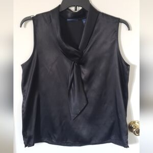 Karen Scott Black Mandarin Collar Tie Front Blouse
